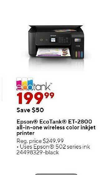 Staples Epson Ecotank Et-2800 All-in-one Wireless Color Inkjet Printer offer