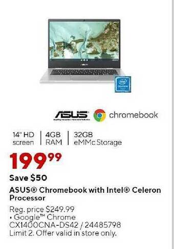 Staples Asus Chromebook With Intel Celeron Processor offer