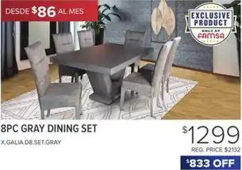 8Pc Gray Dining Set