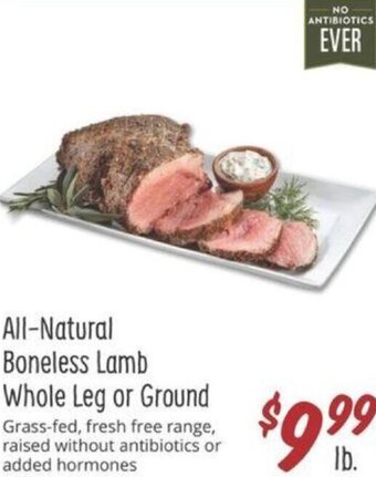 Sprouts Farmers Market All-Natural Boneless Lamb Whole Leg Or Ground offer