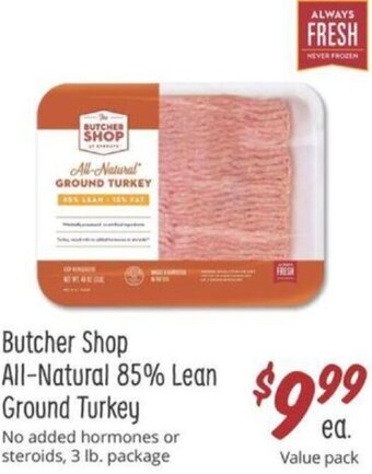 Sprouts Farmers Market Butcher Shop All-Natural 85% Lean Ground Turkey offer