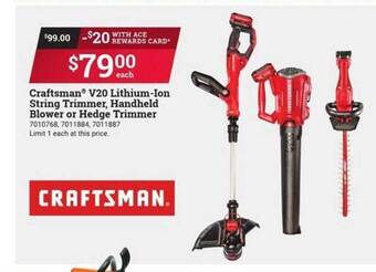 Ace Hardware Craftsman V20 Lithium-ion String Trimmer Handheld Blower Or Hedge Trimmer offer