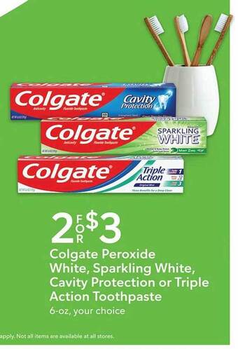 Publix Colgate Peroxide White, Sparkling White, Cavity Protection Or Triple Action Toothpaste offer