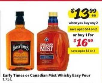 Winn Dixie Early Times Or Canadian Mist Whisky offer