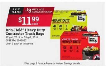 Ace Hardware Iron-hold Heavy Duty Contractor Trash Bags offer