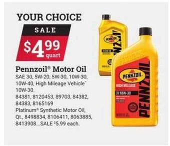 Ace Hardware Pennzoil Motor Oil offer