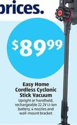 Aldi Easy Home Cordless Cyclonic Stick Vacuum offer
