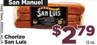 Food Town Store Chorizo San Luis offer