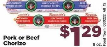 Food Town Store Pork Or Beef Chorizo offer