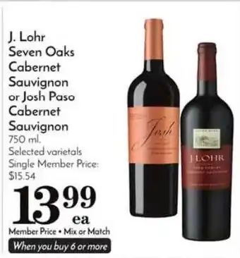 Pavilions J Lohr Seven Oaks Cabernet Sauvignon Or Josh Paso Cabernet Sauvignon offer