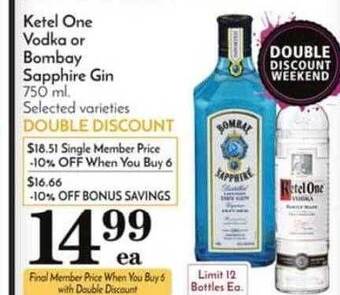 Pavilions Ketel One Vodka Or Bombay Sapphire Gin offer