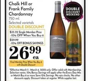 Pavilions Chalk Hill Or Frank Family Chardonnay offer