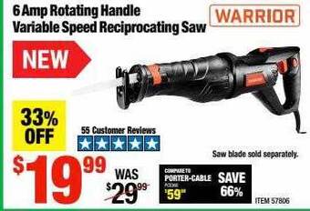 Harbor Freight Tools Warrior 6 Amp Rotating Handle Variable Speed Reciprocating Saw offer