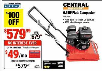 Harbor Freight Tools Central Machinery 6.5 Hp Plate Compactor offer