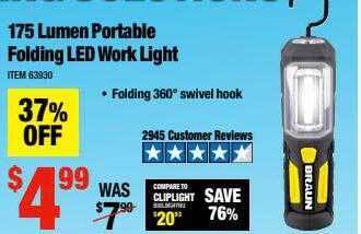Harbor Freight Tools 175 Lumen Portable Folding Led Work Light offer
