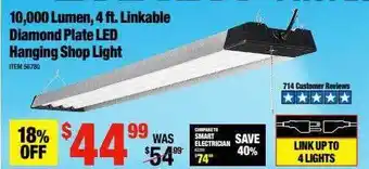 Harbor Freight Tools 10.000 Lumen, 4ft.linkable Diamond Plate Led Hanging Shop Light offer