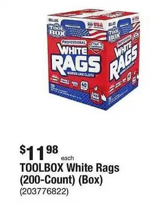The Home Depot Toolbox White Rags 200-count Box offer