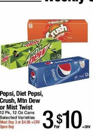 Jons International Pepsi Diet Pepsi Crush Mtn Dew Or Mist Twist offer