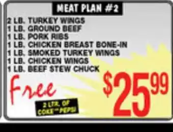 Associated 2 LB, Turkey Wings, 1 LB, Ground Beef , 1LB, Pork Ribs, 1LB, Chicken Breast Bone-In , 1LB, Smoked Turkey Wings, 1LB, Chicken offer