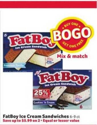 Winn Dixie Fatboy Ice Cream Sandwiches offer