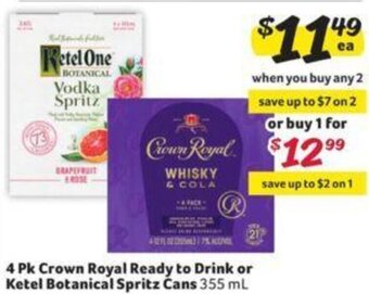 Winn Dixie 4PK Crown Royal Ready To Drink Or Ketel Botanical Spritz Cans offer