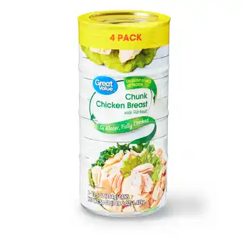 Walmart (4 Cans) Great Value Chunk Chicken Breast, 12.5 oz offer