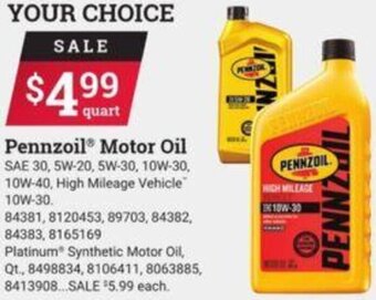 Ace Hardware Pennzoil Motor Oil offer