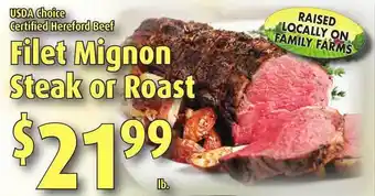 Gristedes USDA Choice Certified Herford Beed Filet Mignon Steak Or Roast offer