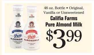 Morton Williams Califia Farms Pure Almond Milk offer