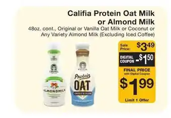 Fairway Store Market Califia Protein Oat Milk Or Almond Milk offer