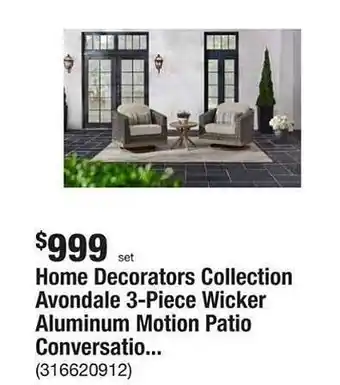 The Home Depot Home Decorations Collection Avondale 3-piece Wicker Aluminum Motion Patio Conversatio... offer