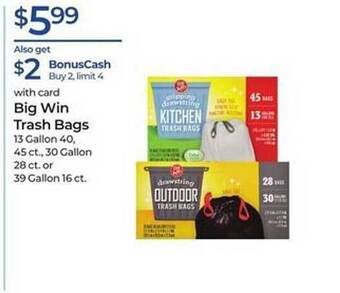 Rite Aid Big Win Trash Bags offer