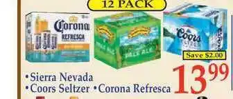 DeMoulas Market Basket Sierra Nevada Coors Seltzer , Corona Refresca offer