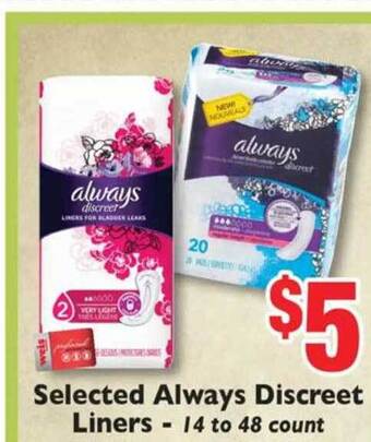 Weis Markets Selected Always Discreet Liners offer