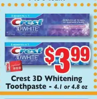 Weis Markets Crest 3D Whitening Toothpaste offer
