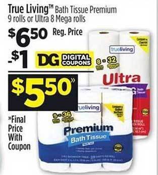 Dollar General True Living Bath Tissue offer