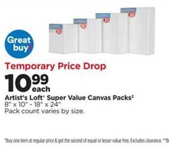 Michaels Artist's Loft Super Value Canvas Packs offer