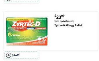 Walgreens Zyrtec-D Allergy Relief offer