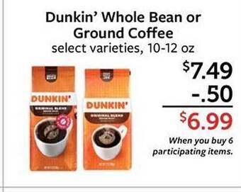 Fareway Dunkin Whole Bean Or Ground Coffee offer