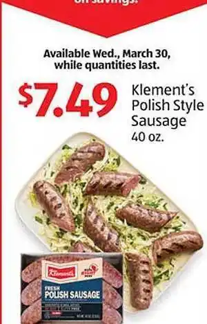 Aldi Klement's Polish Style Sausage offer
