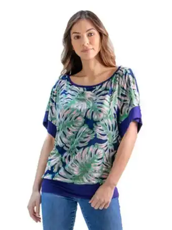 Stein Mart 24seven comfort apparel navy monstera leaf print wide sleeve top offer
