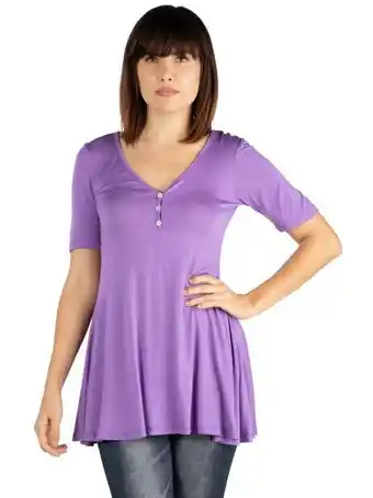 Stein Mart 24seven comfort apparel short sleeve tunic top with button detail offer