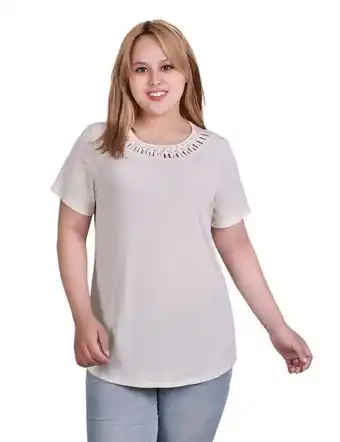 Stein Mart Ny collections short sleeve ribbed hi lo tunic with rings henley - plus offer