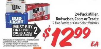 Food 4 Less 24-pack Miller , Budweiser , Coors Or Tecate offer