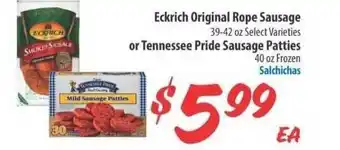 Food 4 Less Eckrich Original Rope Sausage Or Tennessee Pride Sausage Patties offer