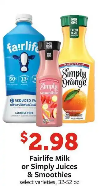 Fareway Fairlife Milk Or Simply Juices & Smoothies offer