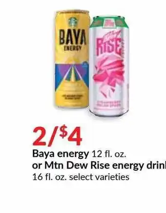 Hy-Vee Baya Energy Or Mtn Dew Rise Energy Drink offer
