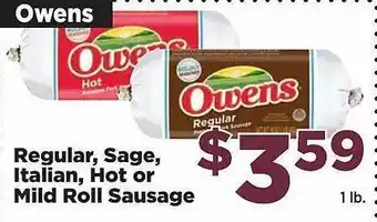 Food Town Store Owens Regular, Sage, Italian, Hot Or Mild Roll Sausage offer