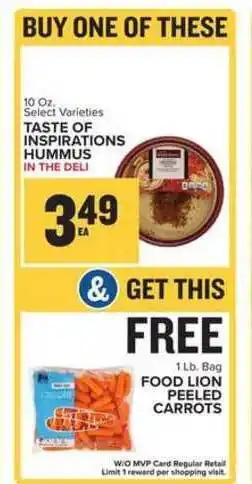 Food Lion Taste Of Inspirations Hummus In The Deli , Food Lion Peeled Carrots offer