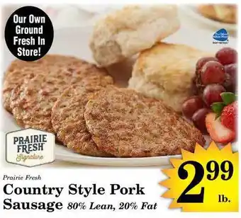 Harvest Foods Prairie Fresh Country Style Pork Sausage 80% Lean, 20% Fat offer